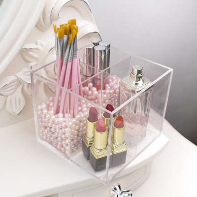 New Clear Makeup Brush Organizer Acrylic Cosmetic Storage Box Pearls And Box Separate Sale 4 Grids Make Up Holder Case