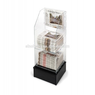 newspaper display rack /newspaper racks for sale / 2-Tiered Acrylic Newspaper Rack with Black Base for Floor, Separate Header