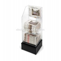 newspaper display rack /newspaper racks for sale / 2-Tiered Acrylic Newspaper Rack with Black Base for Floor, Separate Header