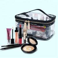 Clear PVC Zippered Toiletry Carry Pouch colorful double cupreous zippers makeup Brush Organizer cosmetic bag