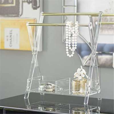 Transparent Acrylic Plastic X-Design Gold Metal Bar Jewelry Display Storage Tray